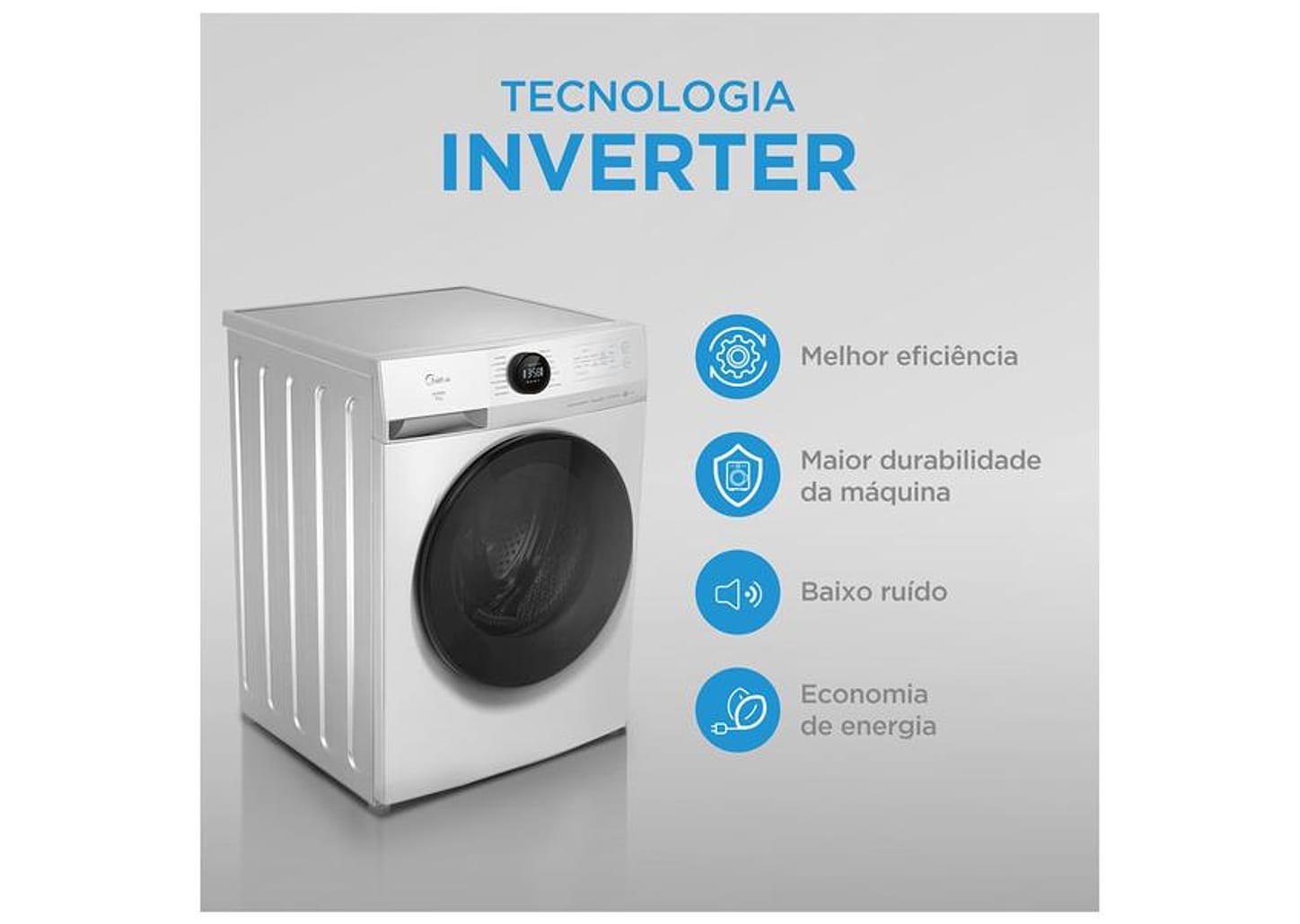 Lavadora de Roupas Midea Slim 11kg HealthGuard Smart Inverter Água Fria e Quente Branco MF201W110WB/WK-01