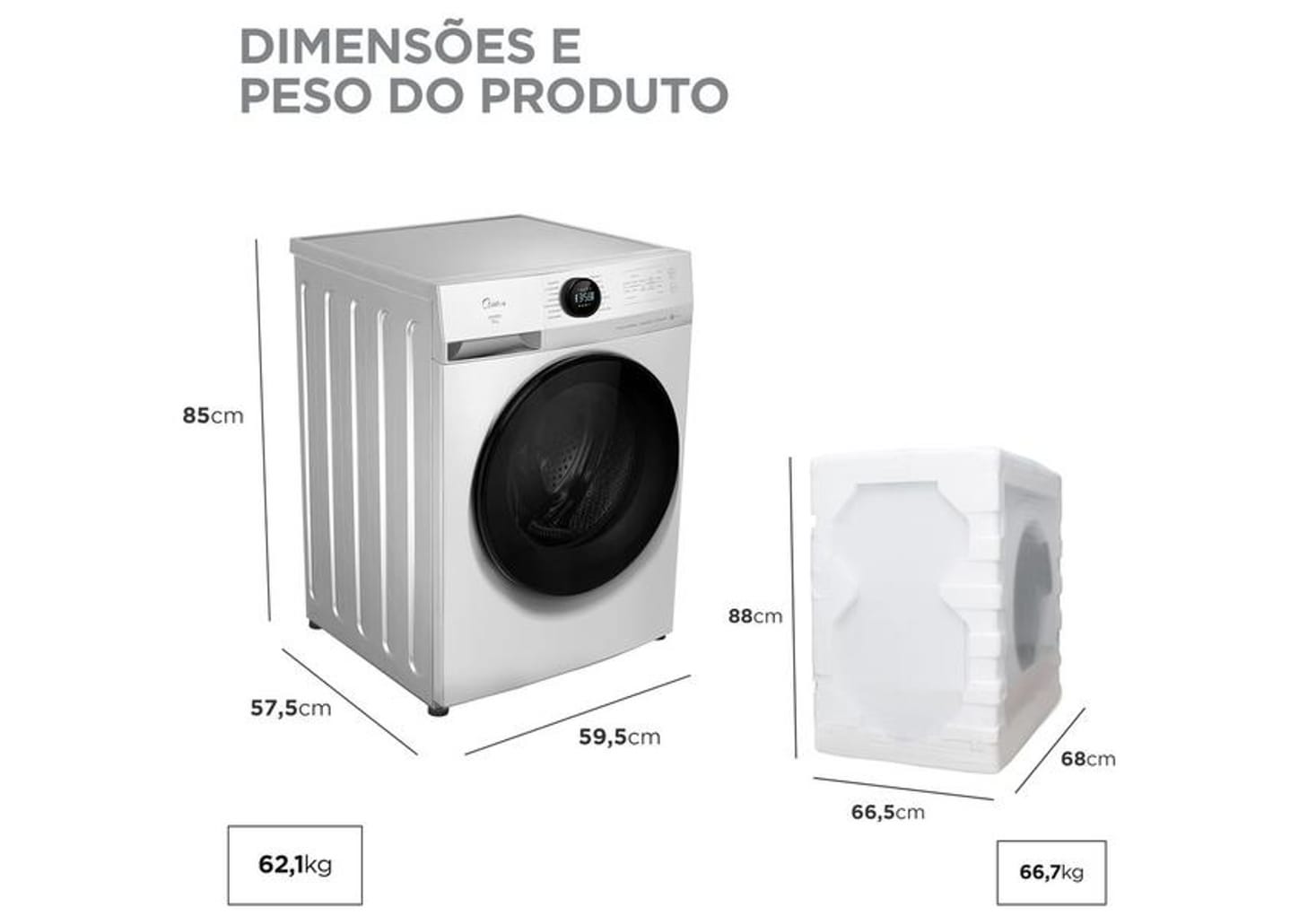 Lavadora de Roupas Midea Slim 11kg HealthGuard Smart Inverter Água Fria e Quente Branco MF201W110WB/WK-01