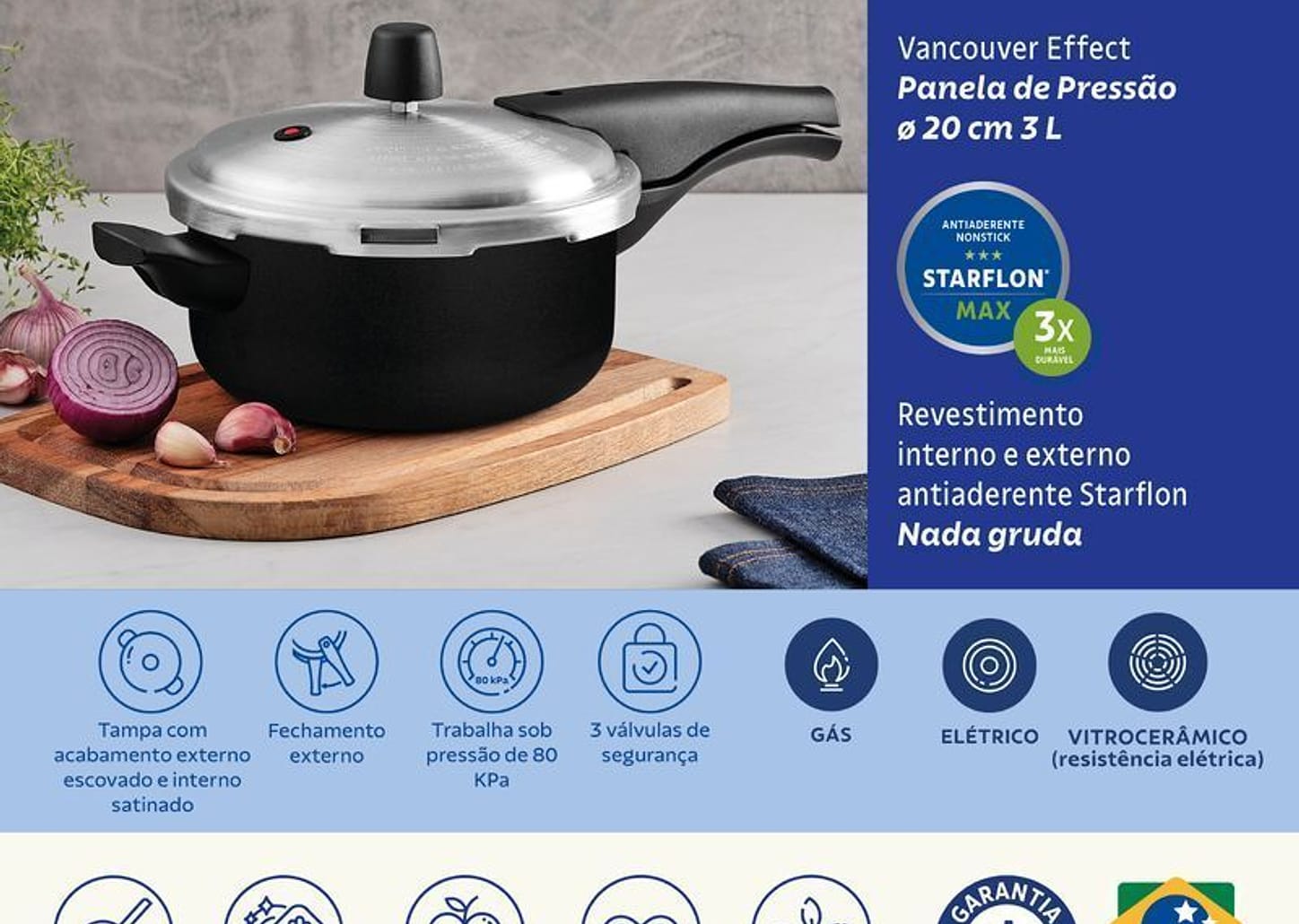 Panela de Pressão Vancouver 3 Litros Preto 20cm Tramontina