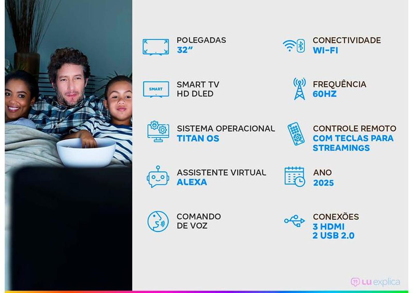 Smart TV 32" Philips HD DLED 6910 32PHG6910/78 Titan OS 2025