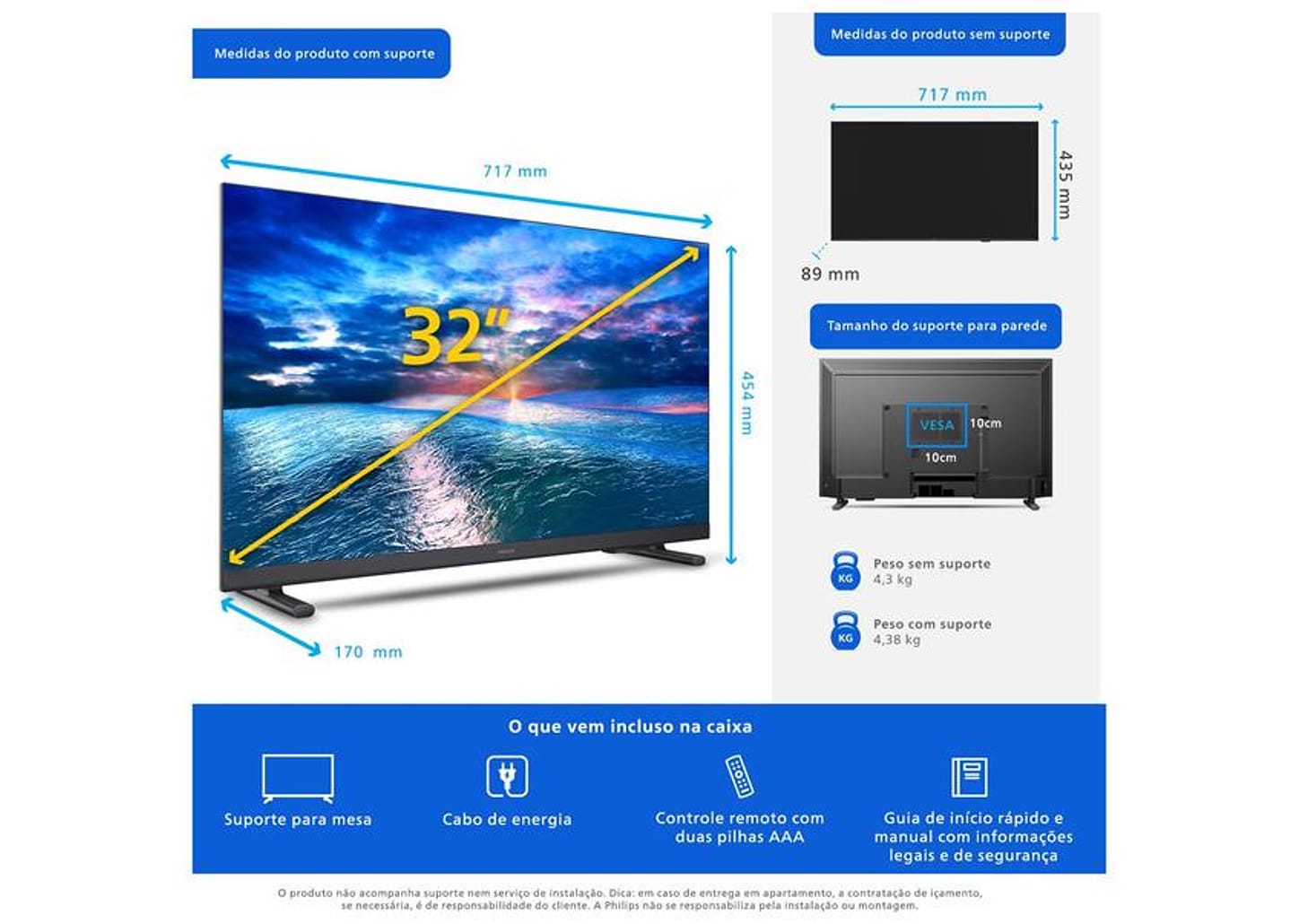 Smart TV 32" Philips HD DLED 6910 32PHG6910/78 Titan OS 2025