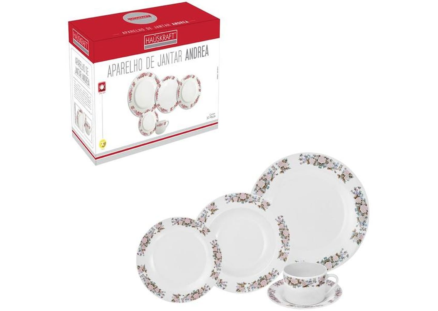 Aparelho de Jantar Chá e Café 30 Peças Hauskraft Porcelana Andrea