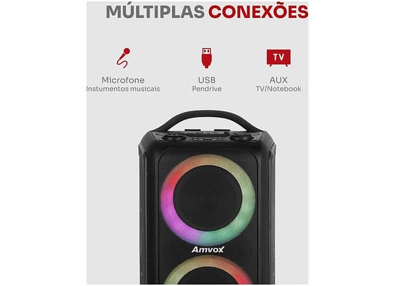Caixa de Som Amplificada Bluetooth Amvox ACA 600 Bagvox 600W RMS 6,5"