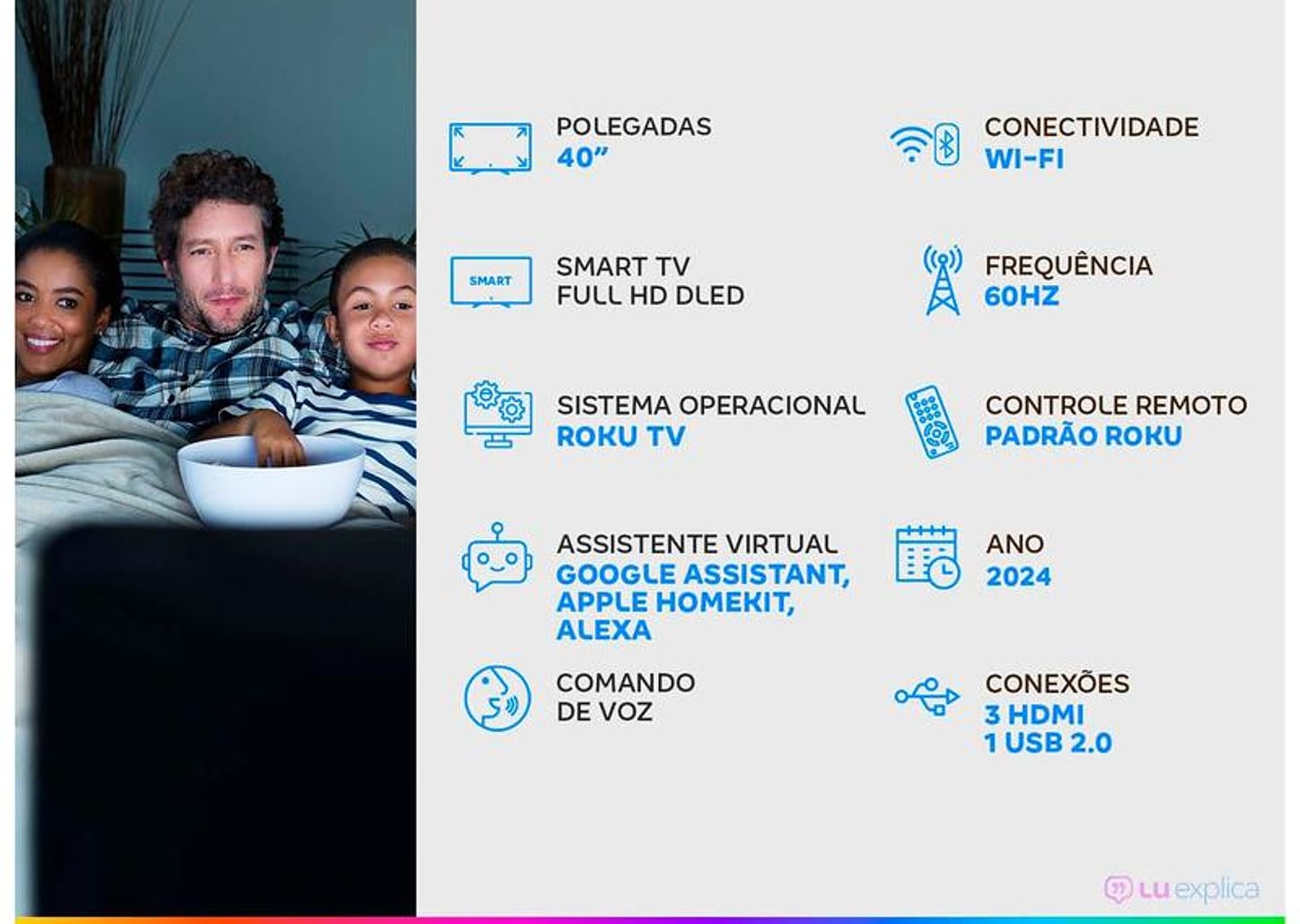 Smart TV 40" AOC Full HD DLED Série 5045 40S5045/78G Roku TV 2024