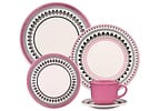 Aparelho de Jantar Chá 20 Peças Biona Redondo Cerâmica Retrô Blush