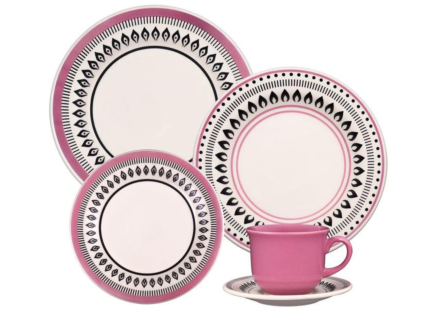 Aparelho de Jantar Chá 20 Peças Biona Redondo Cerâmica Retrô Blush