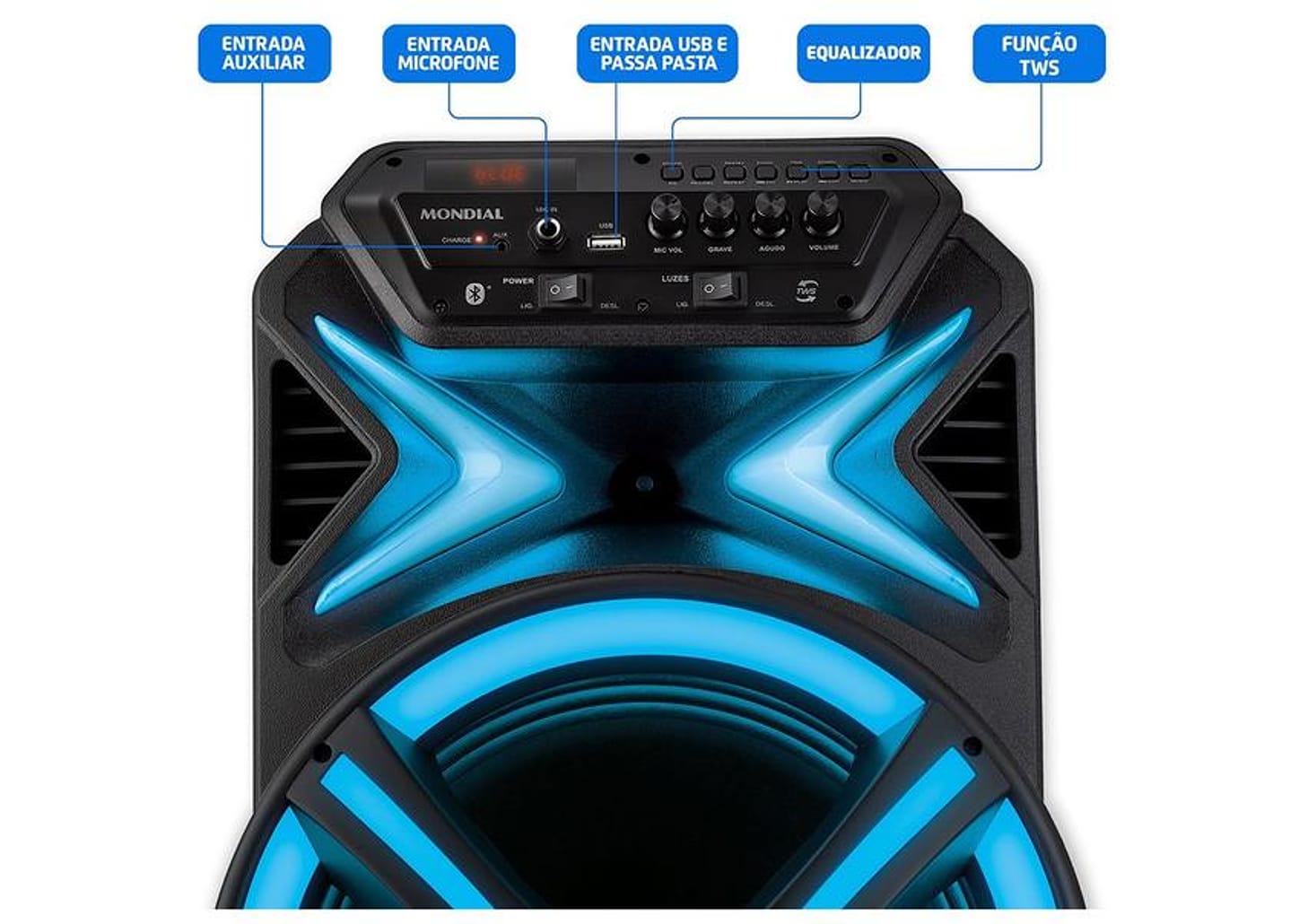 Caixa de Som Amplificada Bluetooth Mondial CM-550-L 550W USB