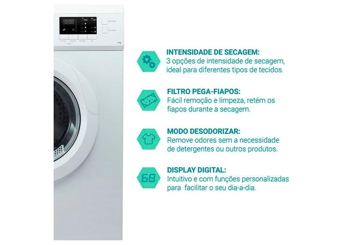 Secadora de Roupas de Piso Philco 11kg PSEC5000 16 Programas de Secagem