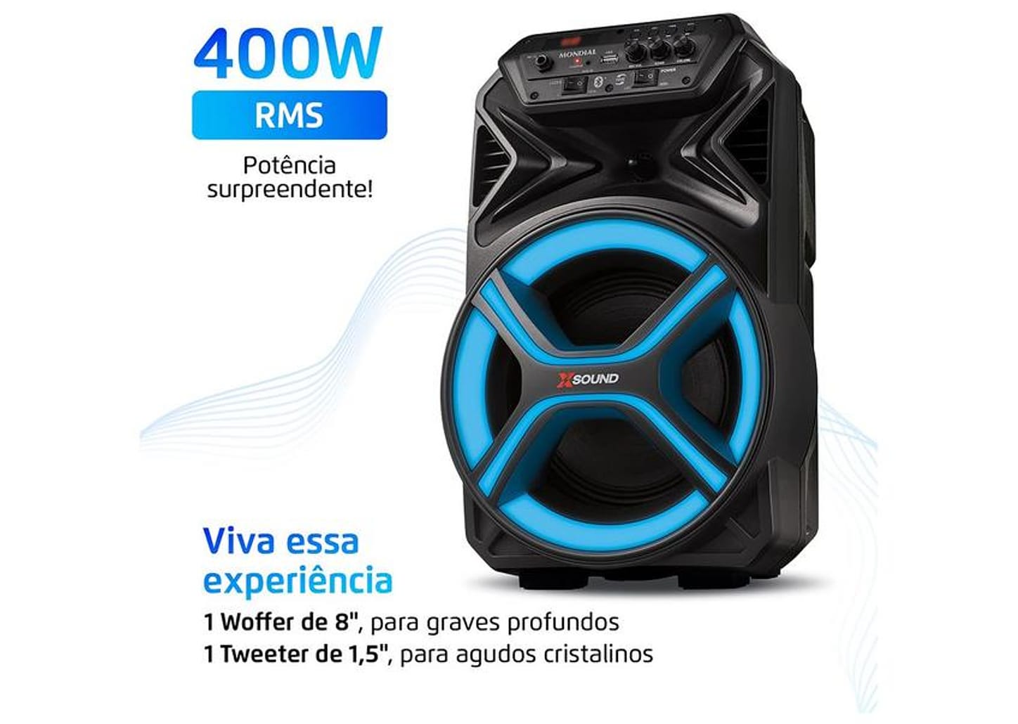 Caixa de Som Mondial CM-400-L Bluetooth Amplificada 400W USB