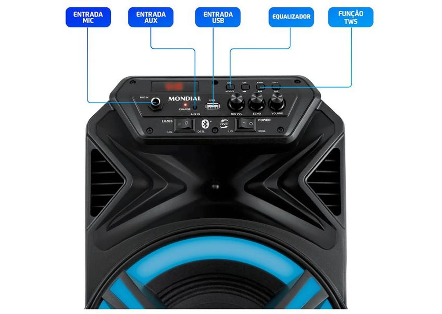 Caixa de Som Mondial CM-400-L Bluetooth Amplificada 400W USB