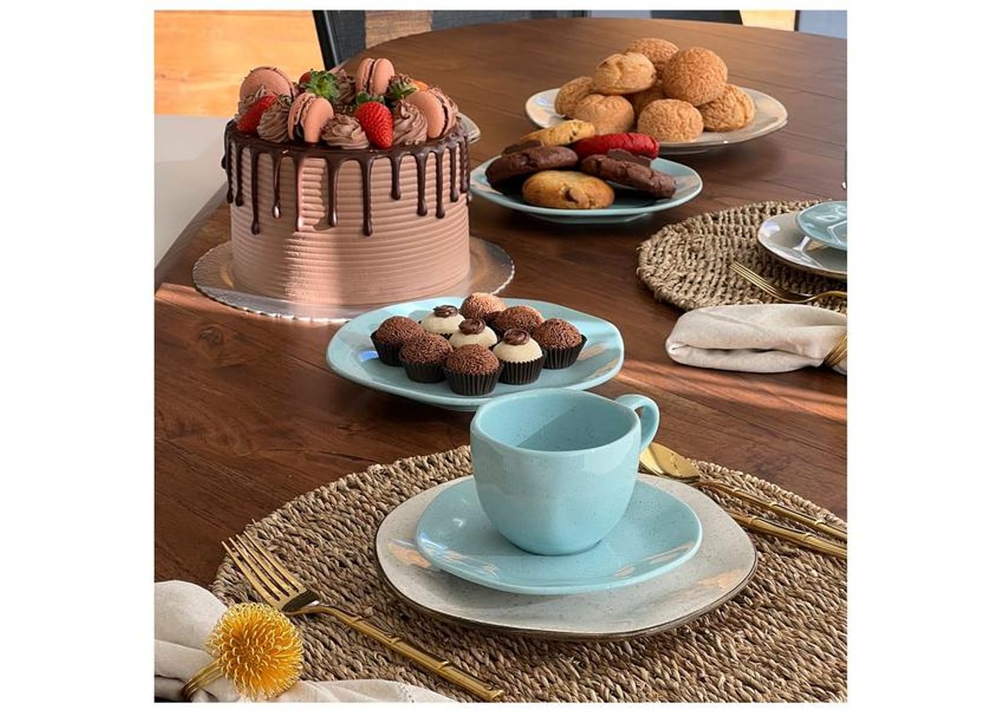 Aparelho de Jantar e Chá 20 Peças Oxford de Porcelana Azul Ryo Blue Bay