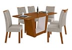 Mesa de Jantar 6 Cadeiras Retangular Frassino e Off White Móveis Lopas Apogeu