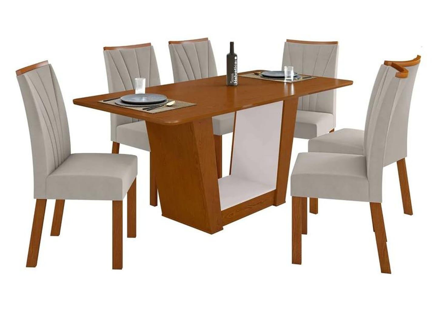 Mesa de Jantar 6 Cadeiras Retangular Frassino e Off White Móveis Lopas Apogeu