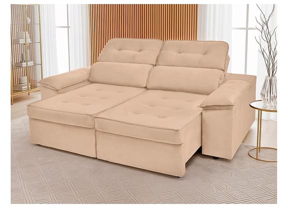 Sofá 3 Lugares Retrátil Reclinável Veludo Kratos SMP