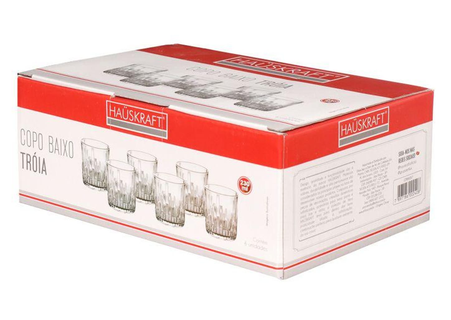 Jogo de Copos de Vidro 230ml 6 Peças Hauskraft Tróia