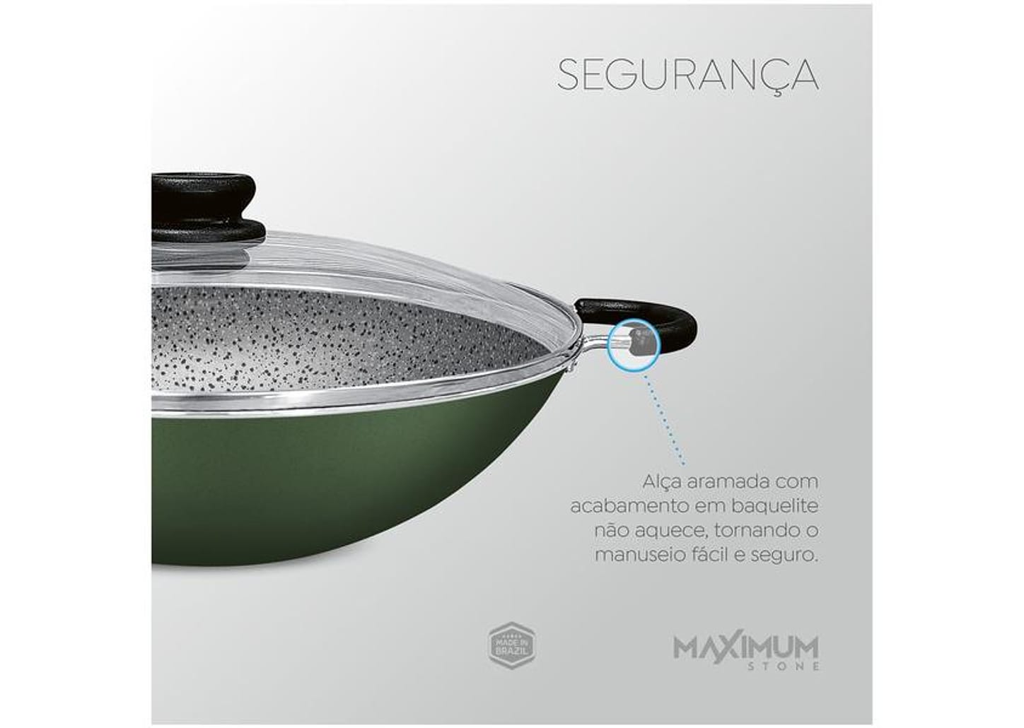 Panela Wok Antiaderente Panelux de Alumínio Maximum Stone Verde 32cm