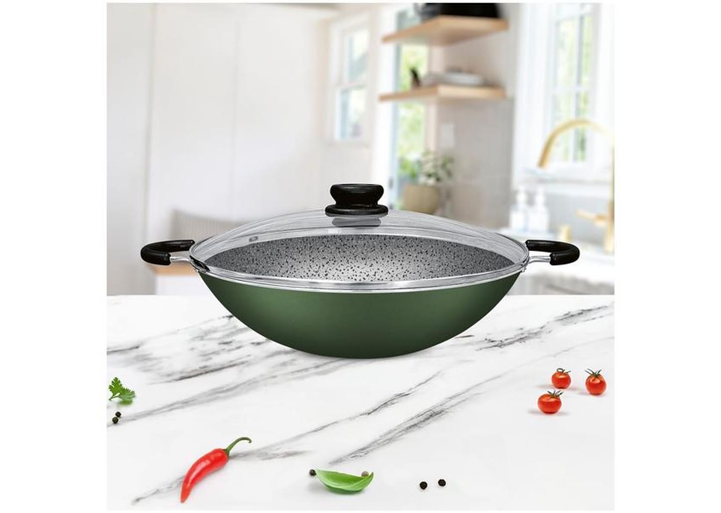 Panela Wok Antiaderente Panelux de Alumínio Maximum Stone Verde 32cm
