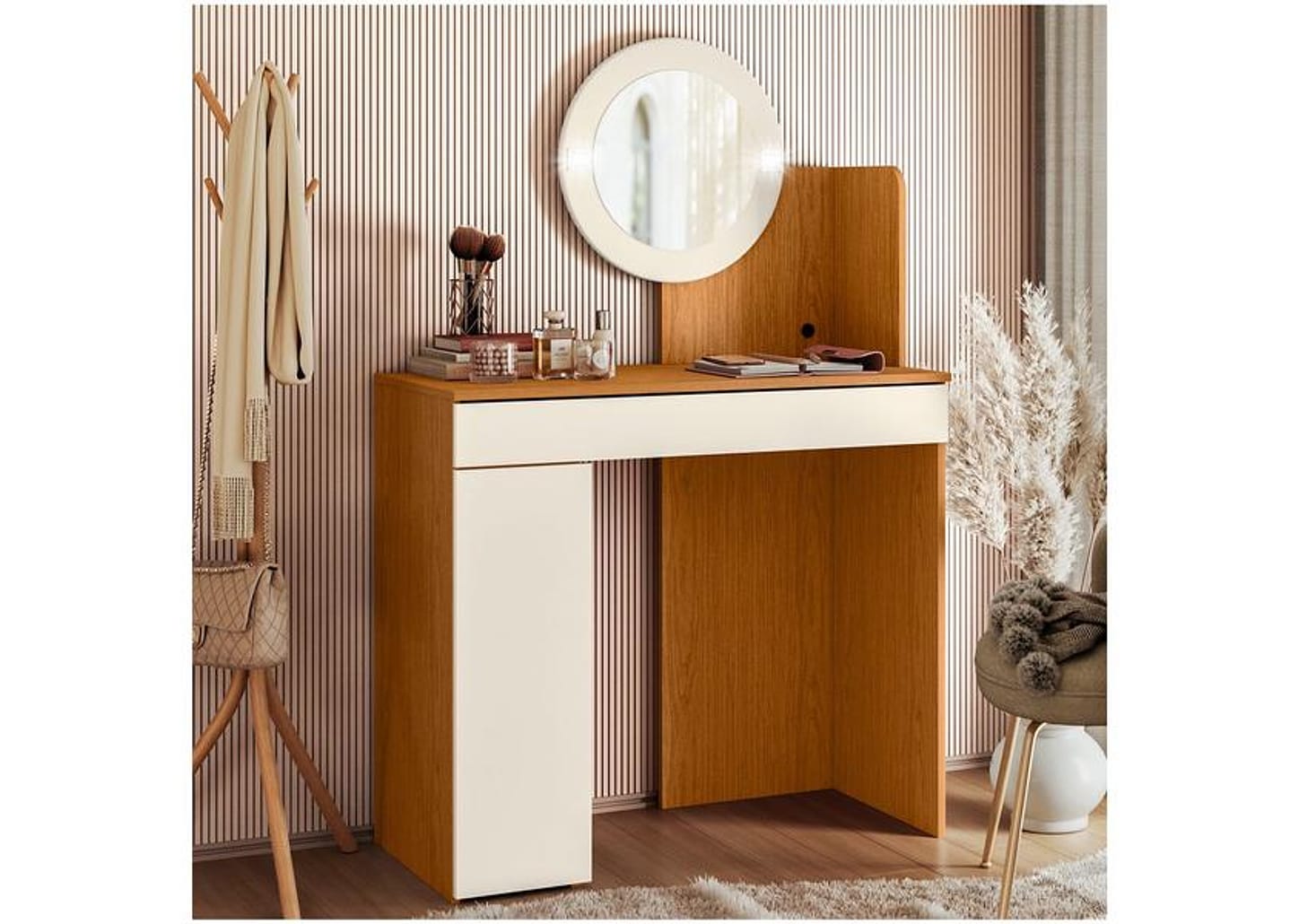 Penteadeira com Espelho e LED Móveis Albatroz Aurea