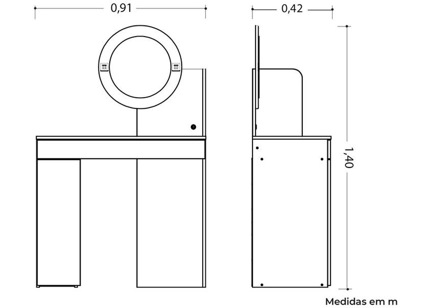 Penteadeira com Espelho e LED Móveis Albatroz Aurea