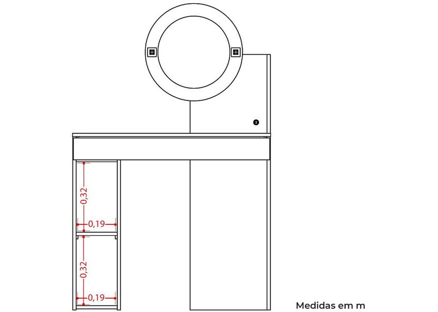 Penteadeira com Espelho e LED Móveis Albatroz Aurea