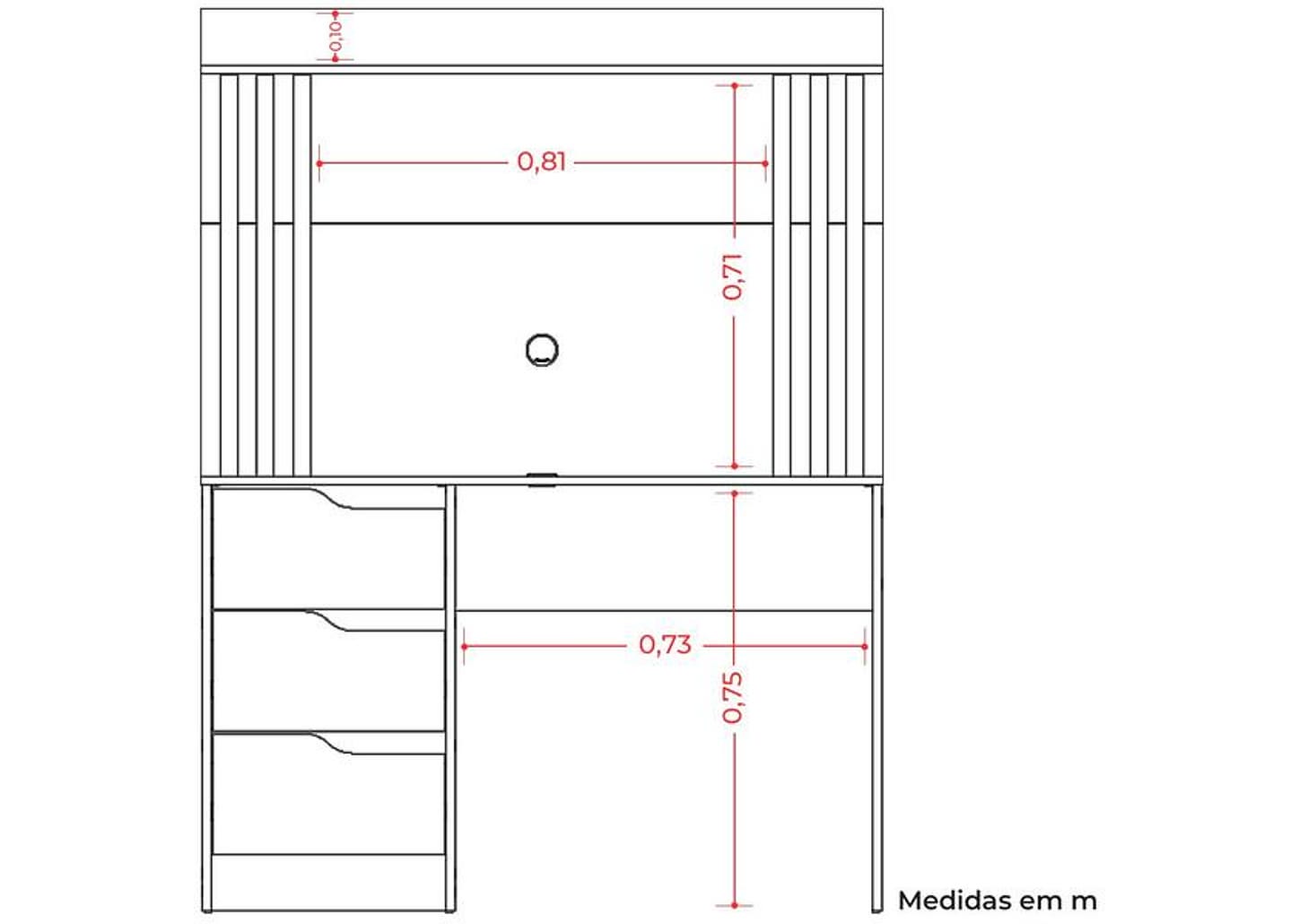 Escrivaninha 3 Gavetas Móveis Albatroz Mimo Doble