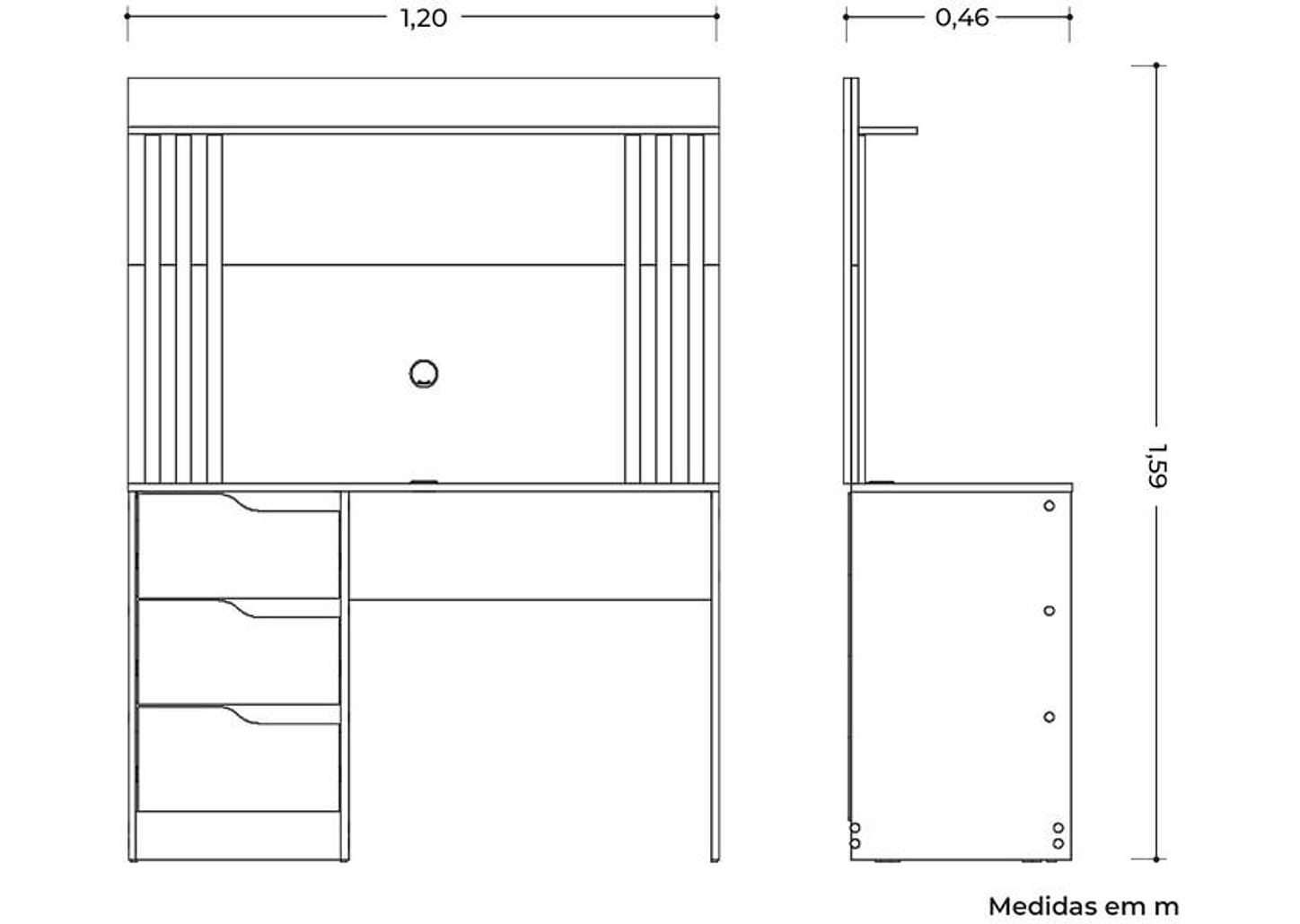 Escrivaninha 3 Gavetas Móveis Albatroz Mimo Doble