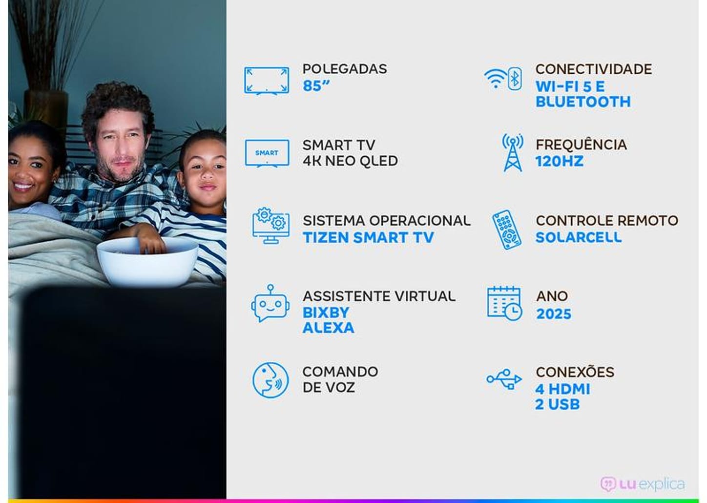 Smart TV 85" Samsung 4K Neo QLED QN85F QN85QN85FAGXZD 120Hz Tizen NQ4 AI Gen2 Bixby Alexa 4 HDMI