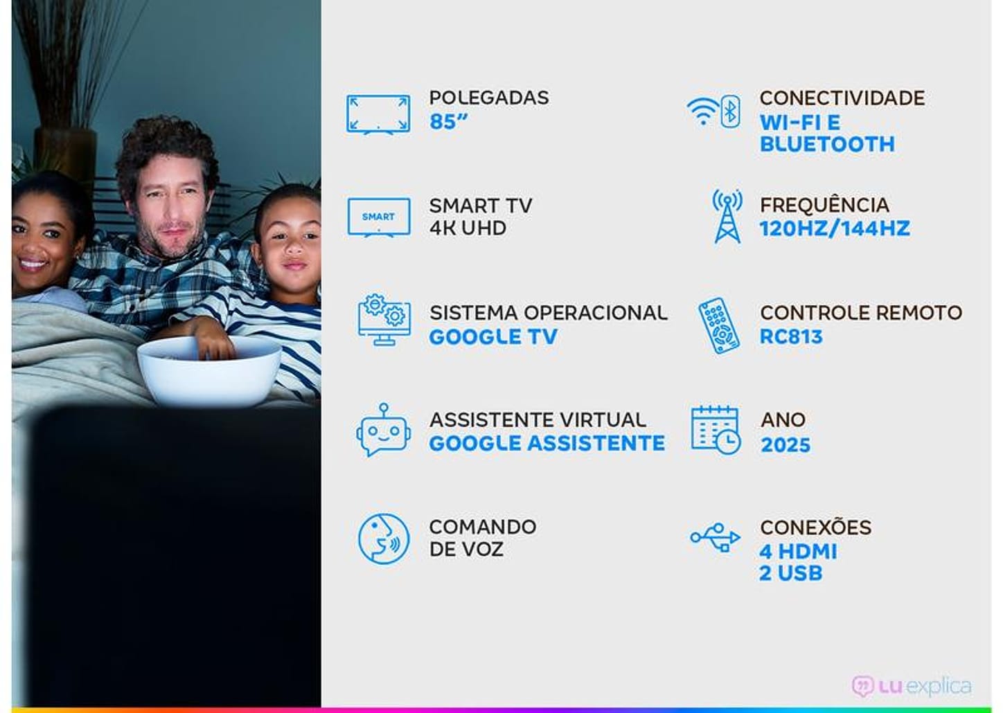 Smart TV 85" TCL 4K UHD Mini LED C8K 85C8K Google TV 2025