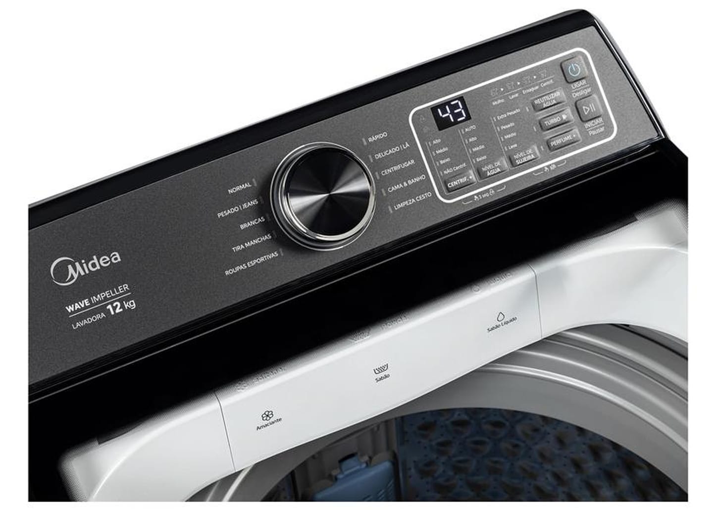 Lavadora de Roupas Midea 12kg 10 Programas de Lavagem Branco Wave Impeller MAV04W120/WKBR05
