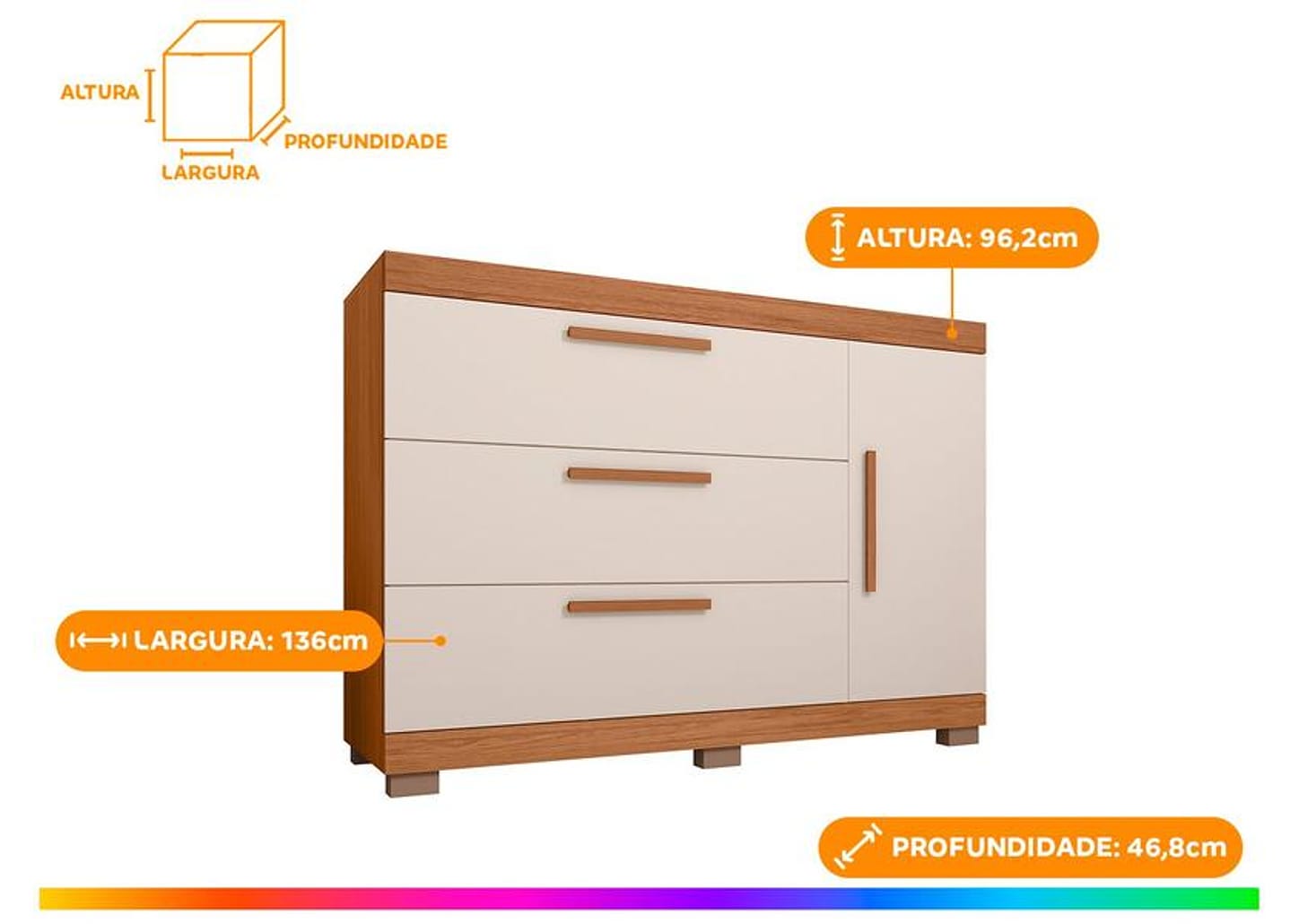 Cômoda Multiuso 3 Gavetas Caemmun Éden
