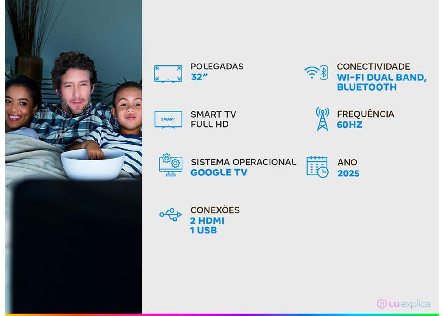 Smart TV 32" TCL Full HD QLED 35S5K Google TV 2 HDMI