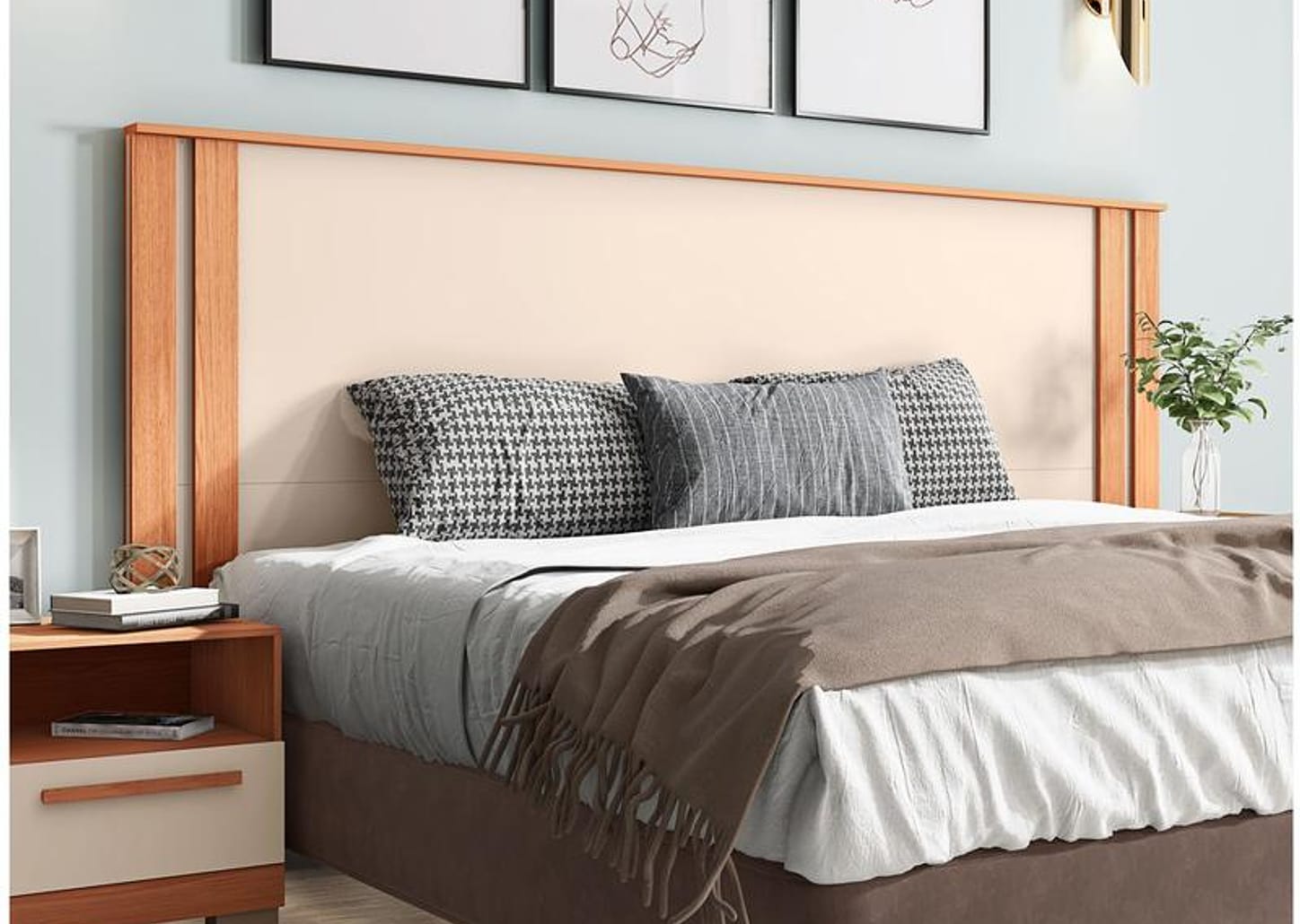 Cabeceira Casal Caemmun Éden Off White e Freijó