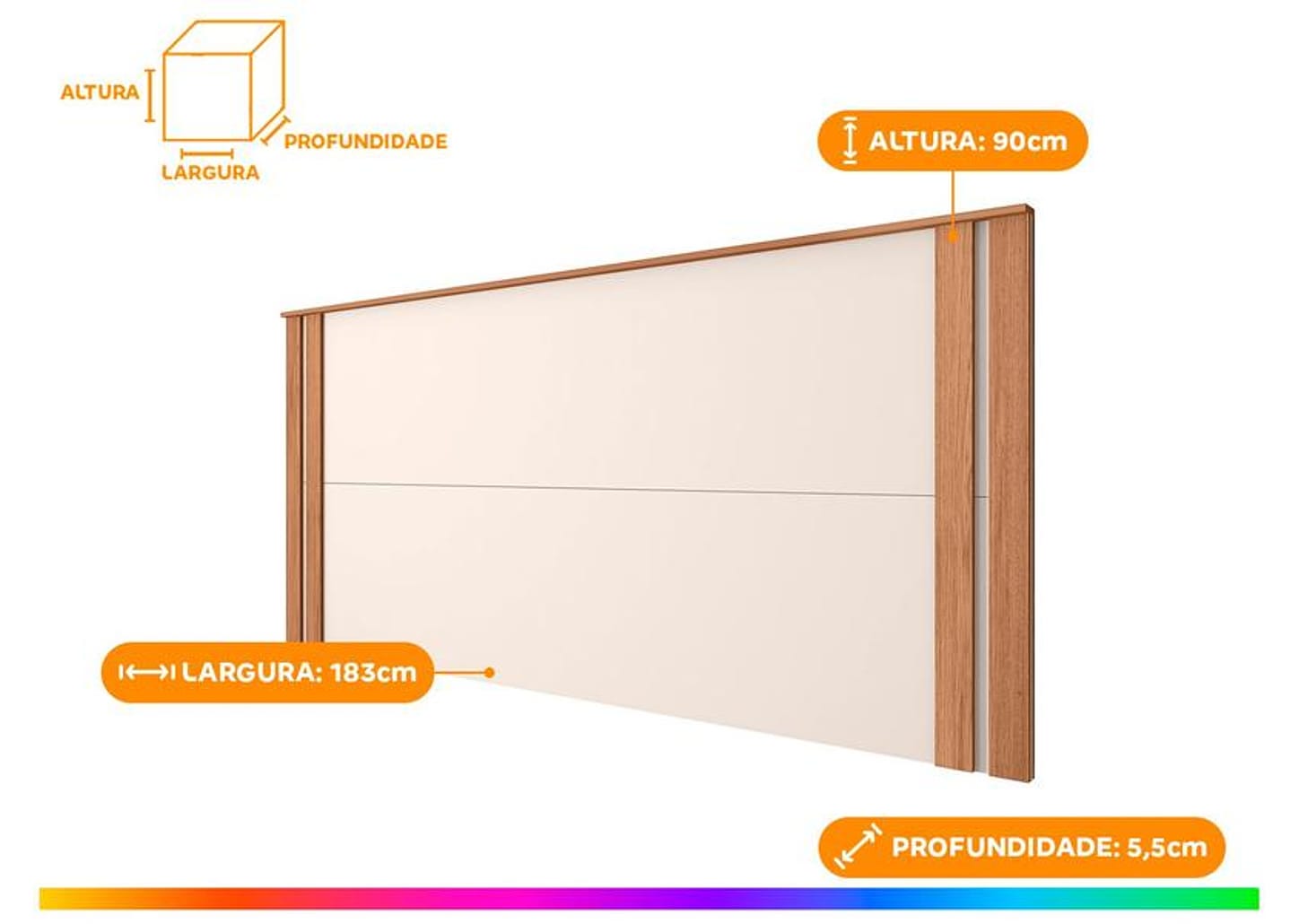 Cabeceira Casal Caemmun Éden Off White e Freijó