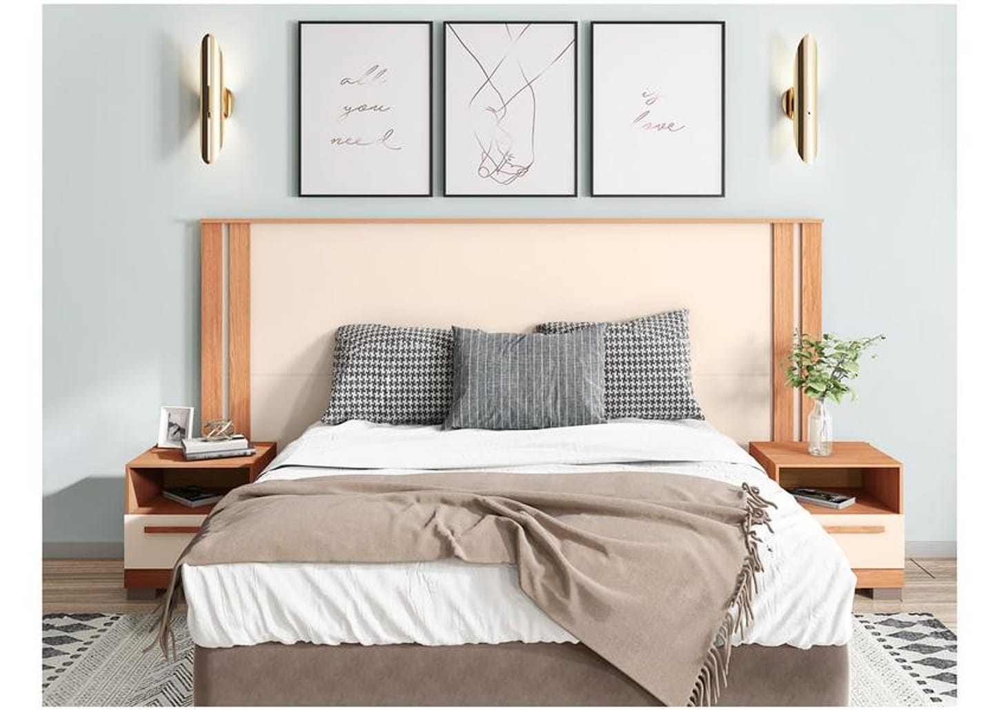 Cabeceira Casal Caemmun Éden Off White e Freijó