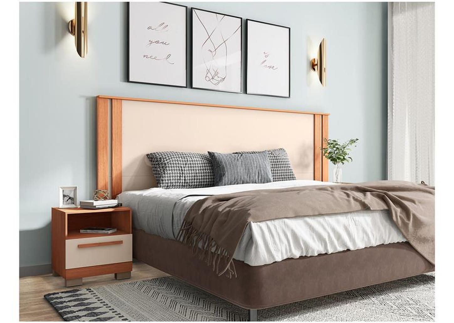 Cabeceira Casal Caemmun Éden Off White e Freijó