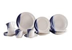 Aparelho de Jantar e Chá 20 Peças Cerâmica Brasilia Redondo Branco e Azul Cobalto Atual