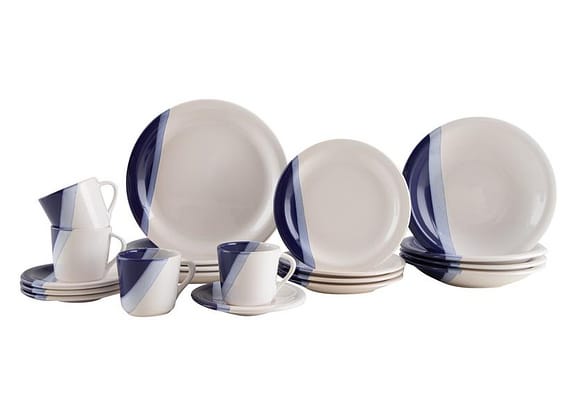 Aparelho de Jantar e Chá 20 Peças Cerâmica Brasilia Redondo Branco e Azul Cobalto Atual