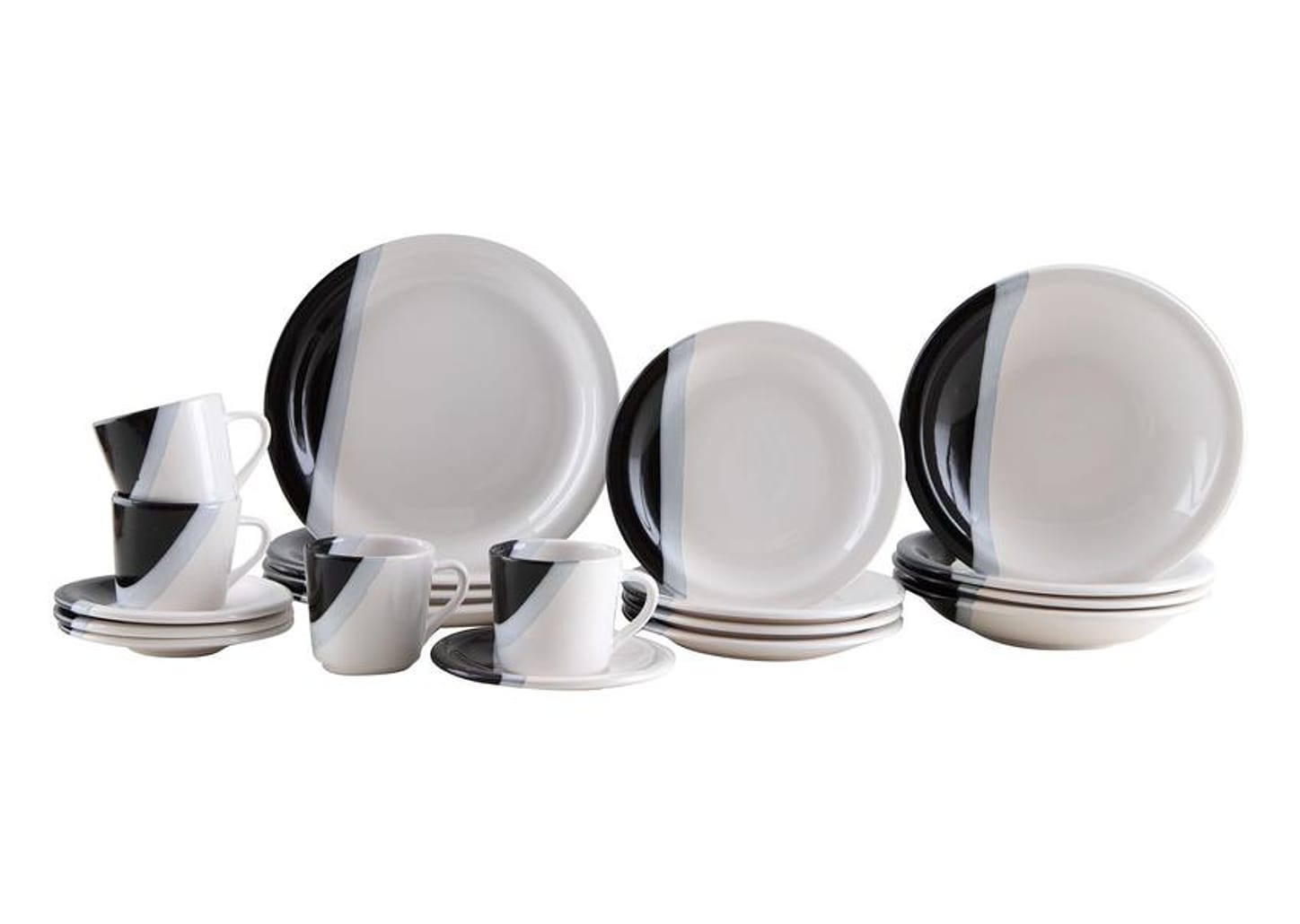 Aparelho de Jantar e Chá 20 Peças Cerâmica Brasilia Redondo Branco e Preto Atual