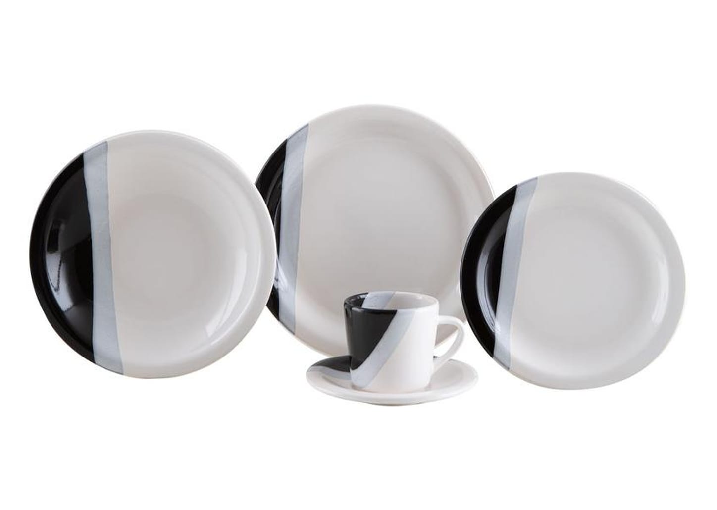 Aparelho de Jantar e Chá 20 Peças Cerâmica Brasilia Redondo Branco e Preto Atual