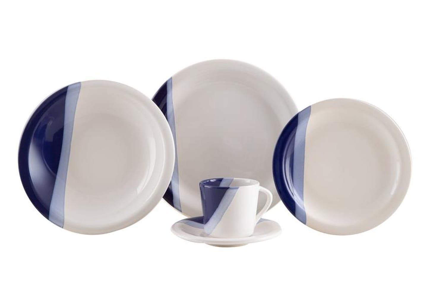 Aparelho de Jantar e Chá 20 Peças Cerâmica Brasilia Redondo Branco e Azul Cobalto Atual