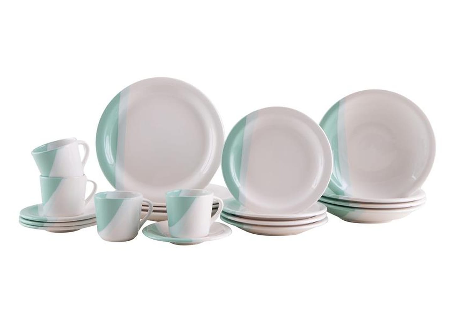 Aparelho de Jantar e Chá 20 Peças Cerâmica Brasilia Redondo Branco e Verde Menta Atual