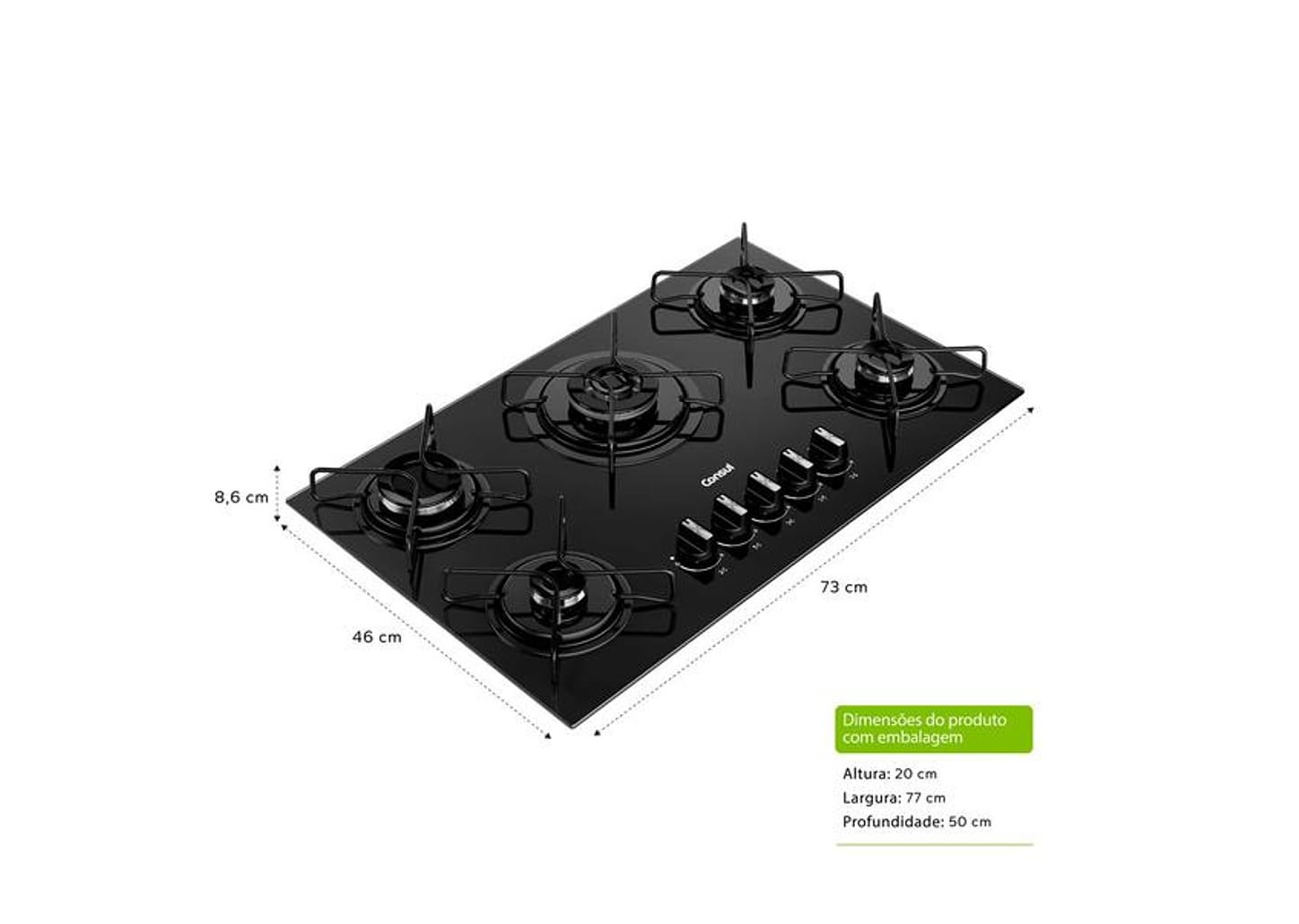 Cooktop 5 Bocas a Gás GLP Consul Preto CDS75AE