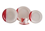 Aparelho de Jantar e Chá 20 Peças Cerâmica Brasilia Redondo Branco e Vermelho Atual