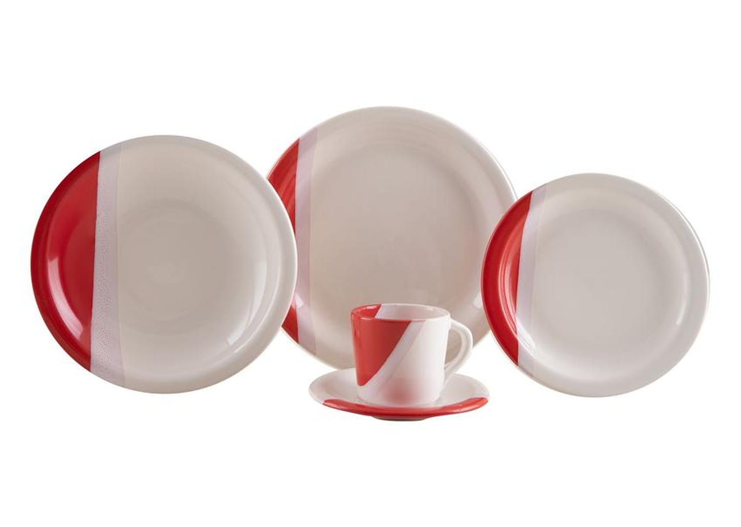 Aparelho de Jantar e Chá 20 Peças Cerâmica Brasilia Redondo Branco e Vermelho Atual