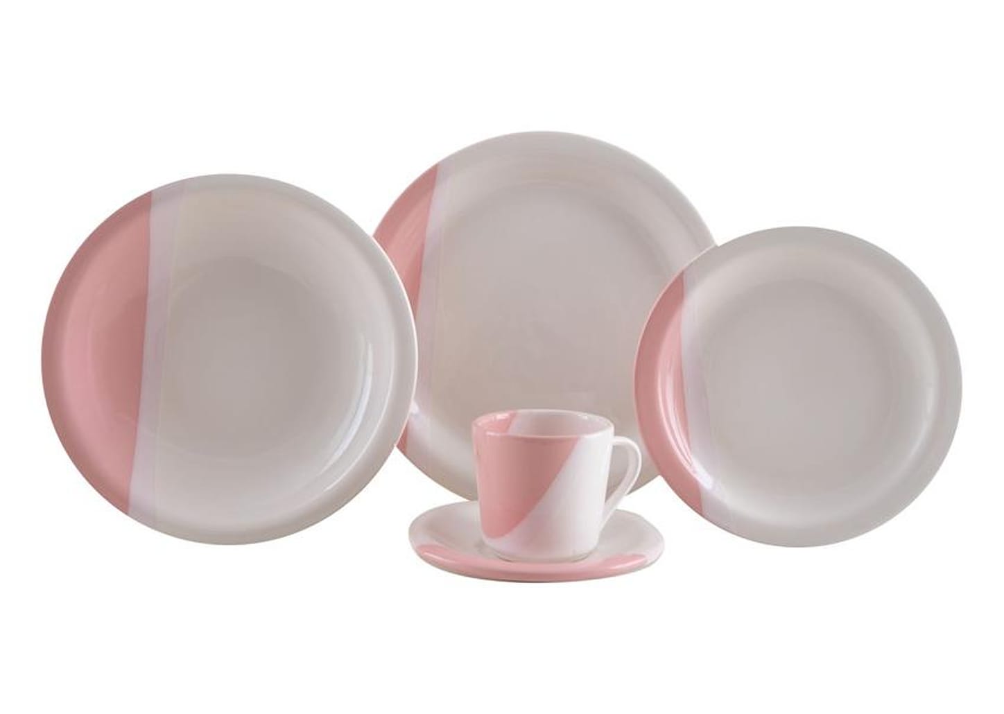 Aparelho de Jantar e Chá 20 Peças Cerâmica Brasilia Redondo Branco e Rosa Atual