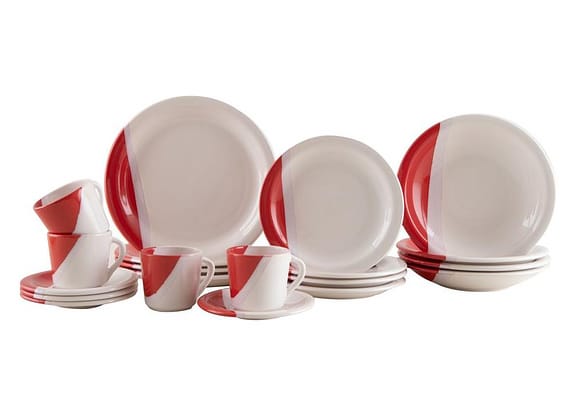 Aparelho de Jantar e Chá 20 Peças Cerâmica Brasilia Redondo Branco e Vermelho Atual
