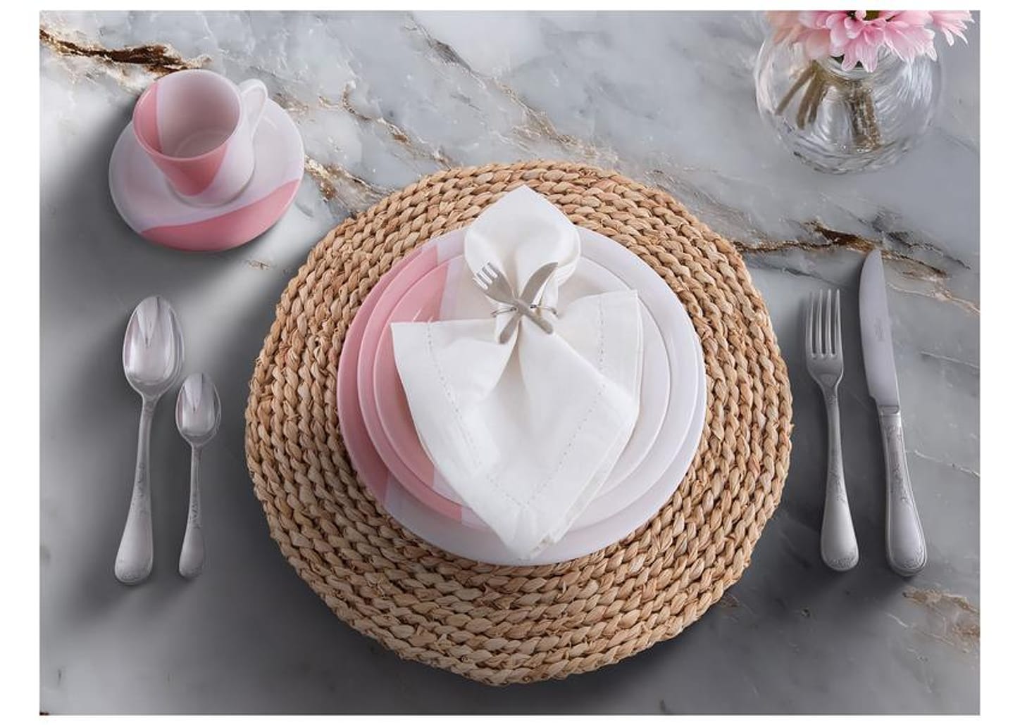 Aparelho de Jantar e Chá 20 Peças Cerâmica Brasilia Redondo Branco e Rosa Atual