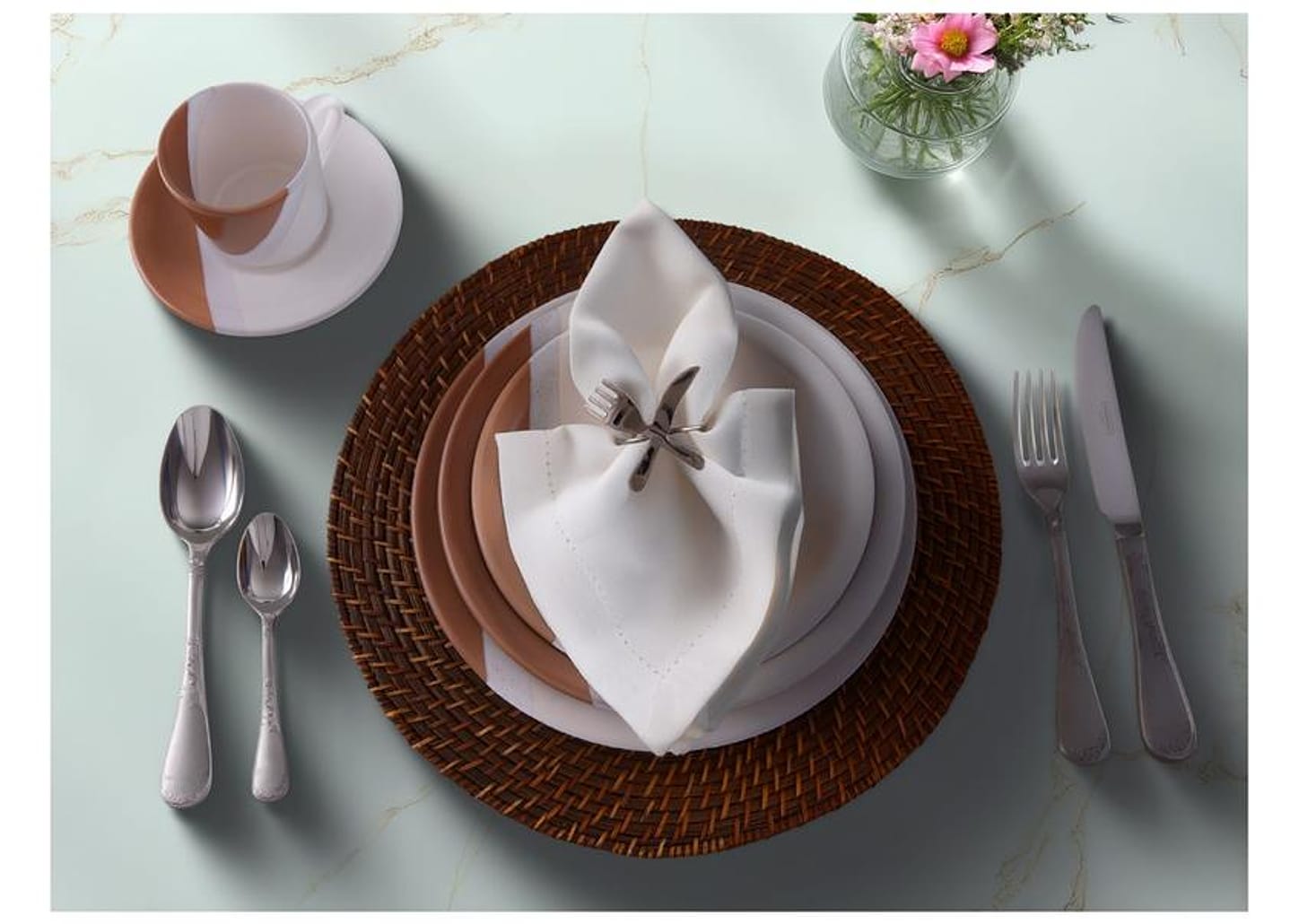 Aparelho de Jantar e Chá 20 Peças Cerâmica Brasilia Redondo Branco e Chocolate Atual