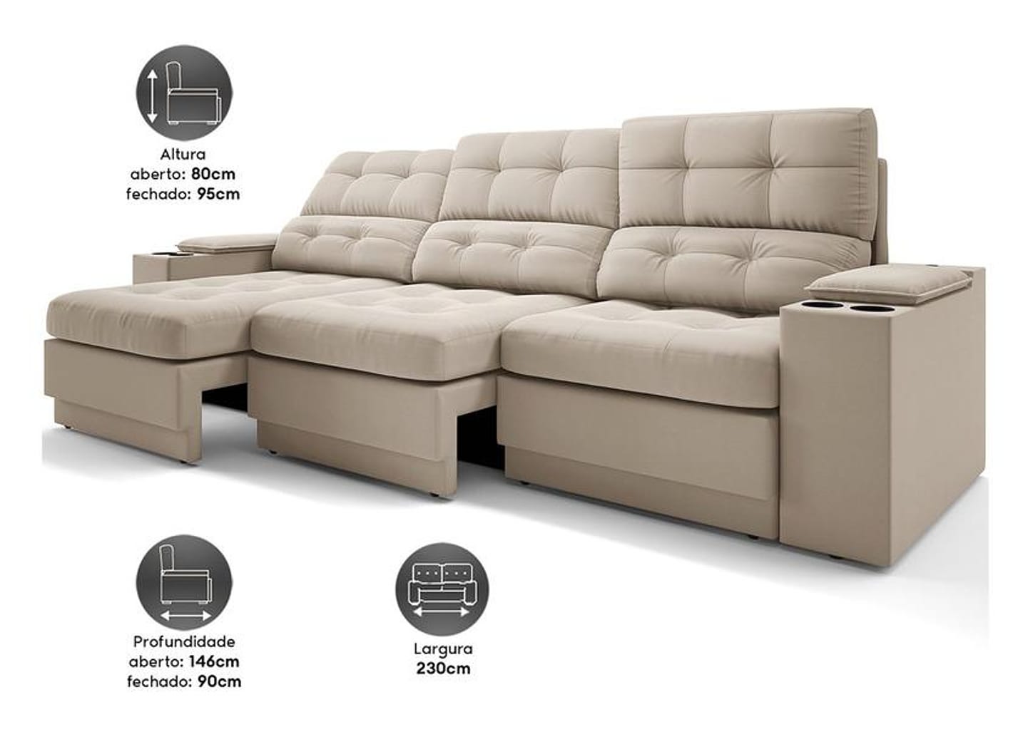 Sofá 4 Lugares Retrátil Reclinável Velosuede Neon Next Sofás