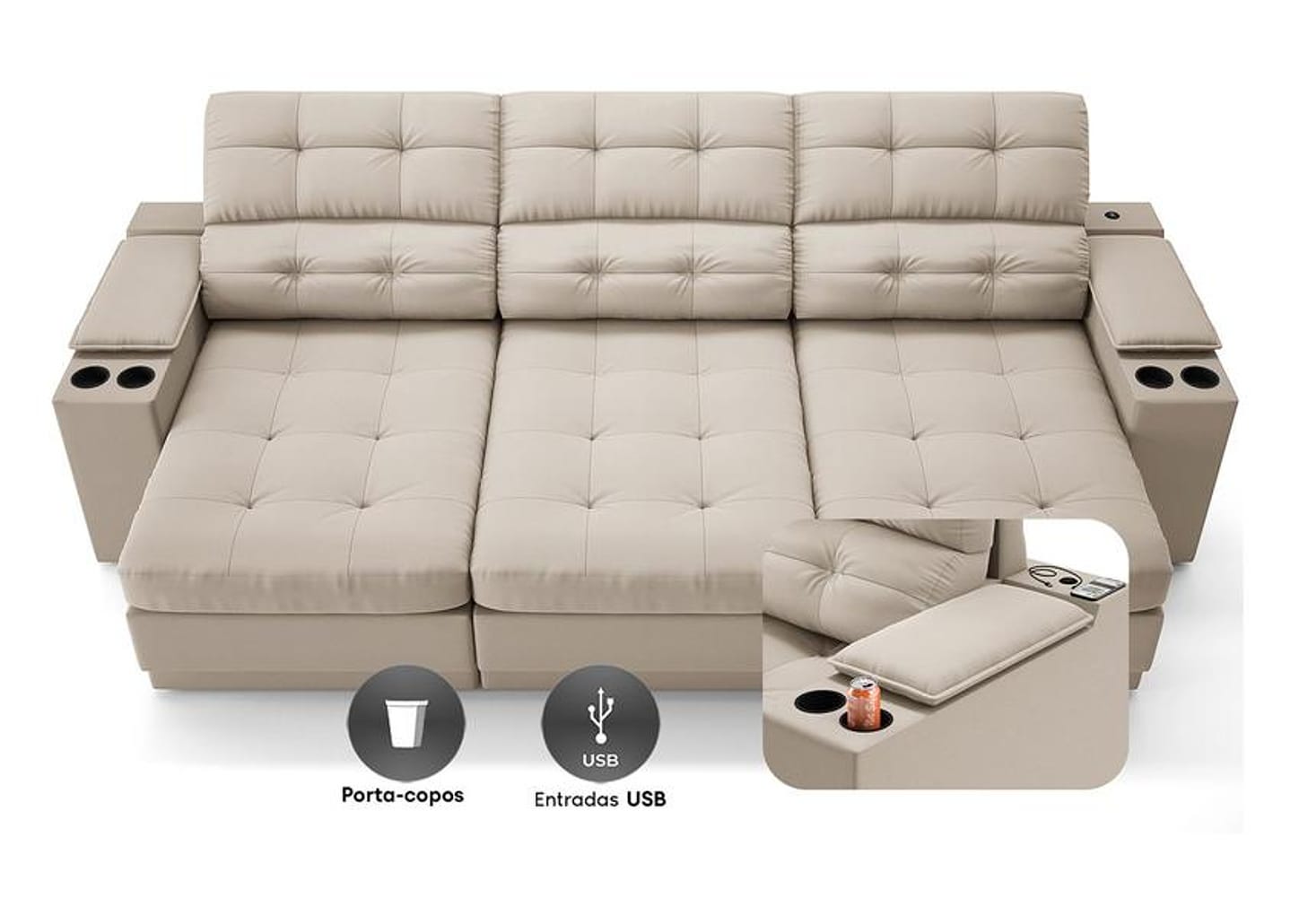 Sofá 4 Lugares Retrátil Reclinável Velosuede Neon Next Sofás